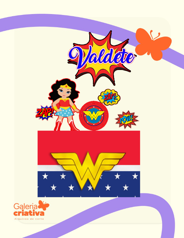 Mulher Maravilha Cute 3 Arquivo Topo de Bolo Mulher Maravilha Cute 3 - Imagem 1