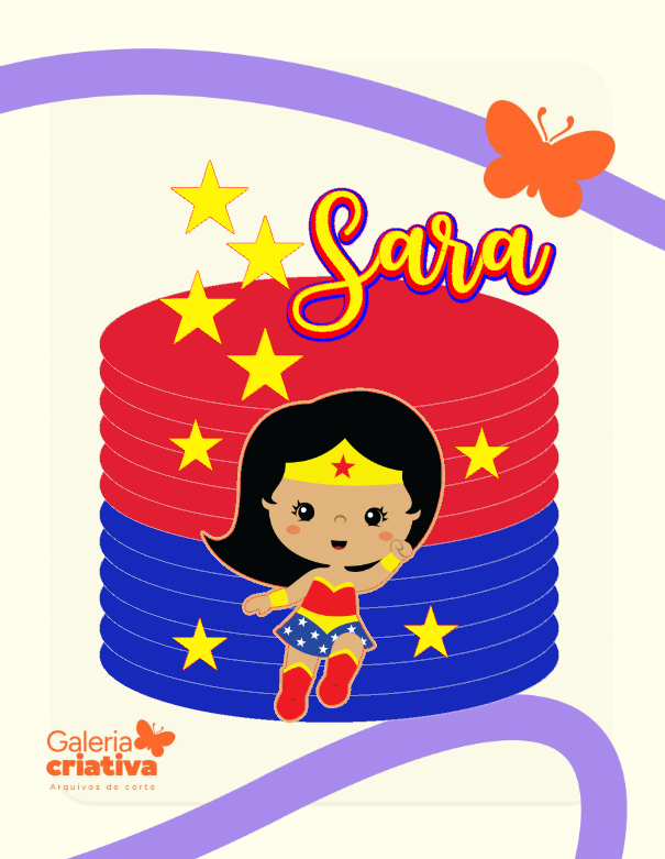 Mulher Maravilha Cute em Camadas 4 Arquivo Topo de Bolo Mulher Maravilha Cute em Camadas 4 - Imagem 1