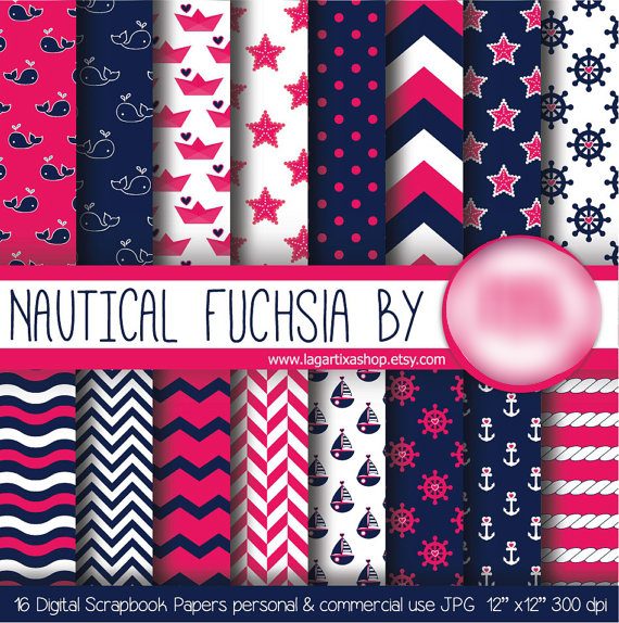 Nautical Girl Kit Digital Papeis Nautica Pink - Imagem 1