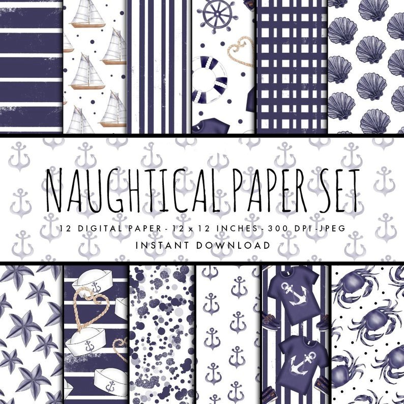Nautical PP-ElleP Kit Digital Papeis Marinheiro - Imagem 1