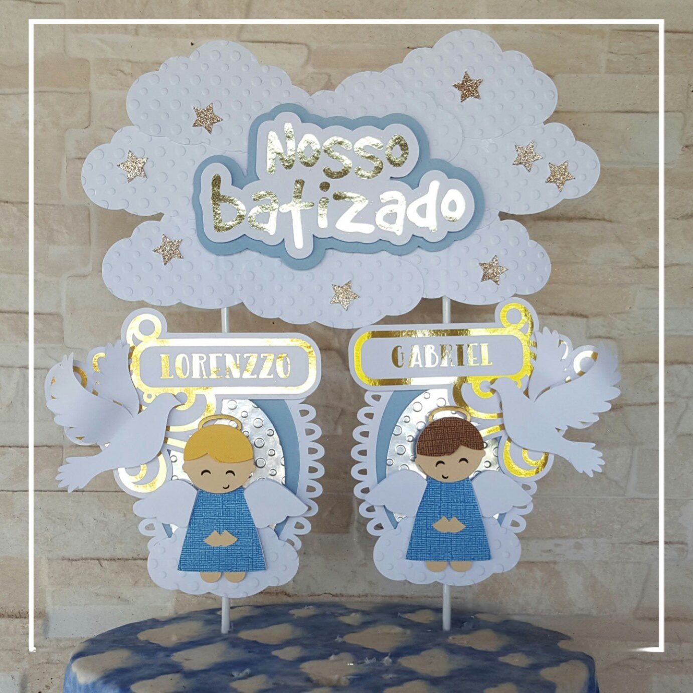 Nosso Batizado Anjinhos Irmãos Arquivo Topo de Bolo Nosso Batizado Anjinhos Irmãos - Imagem 1