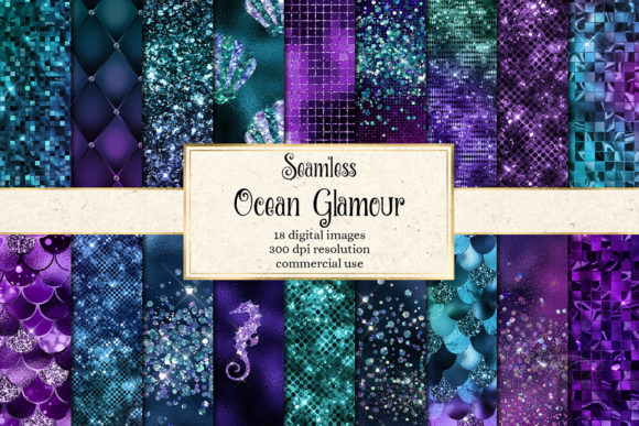 Ocean-Glamour-Digital-Paper-4978526 Kit Digital Papeis Oceano Glamour - Imagem 1