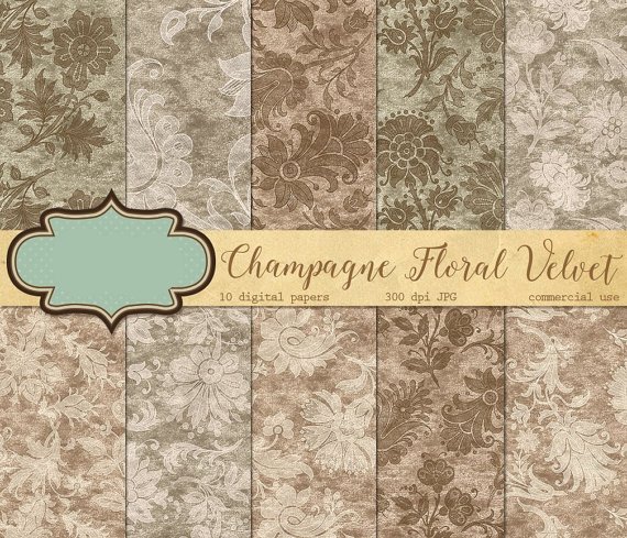 Ori 47 Kit Digital Papeis Champanhe Floral Veludo - Imagem 1