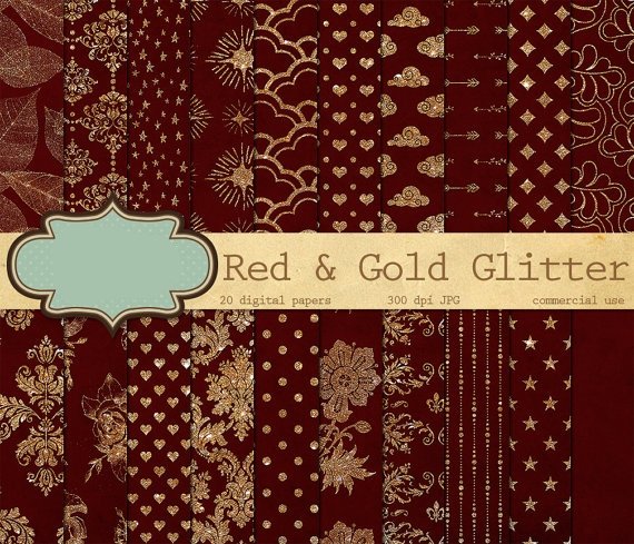 Ori 65 Kit Digital Papeis Vermelho Ouro - Imagem 1