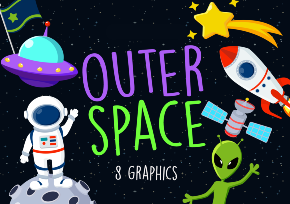 Outer Space Clipart Kit Digital Espaço Atronautas - Imagem 1