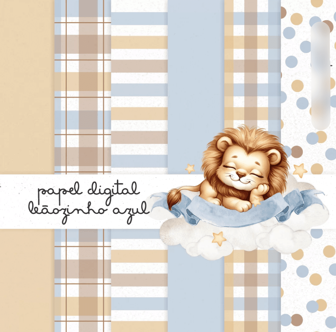 PAPEL DIGITAL LEAOZINHO AZUL Kit Digital Papeis Leãozinho Azul - Imagem 1
