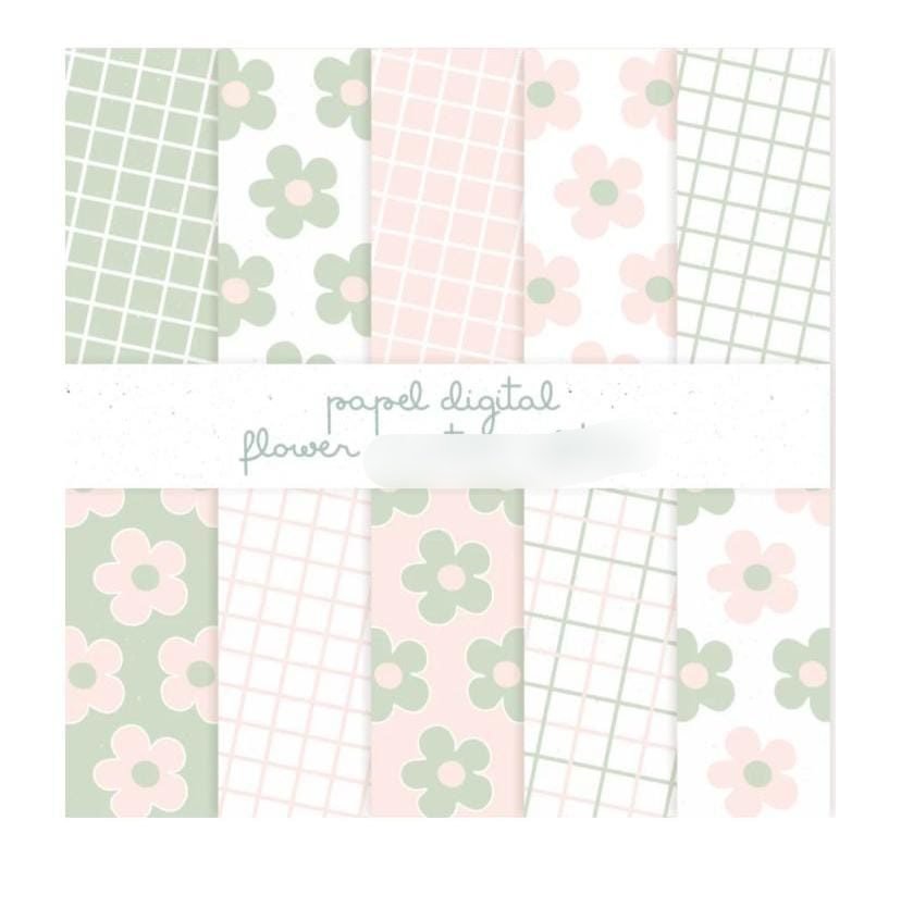PAPEL-DIGITAL-VERDE-E-SALMAO Kit Digital Papeis Margarida Verde e Salmão - Imagem 1