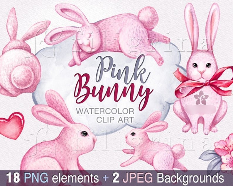 PINK BUNNY CLIPART Arquivo Kit digital COELHINHOS ROSA - Imagem 1