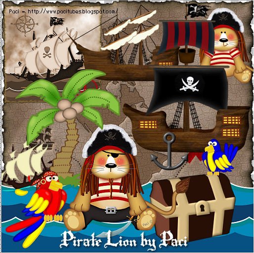 PIRATE_LiON_BY_PACI Kit Digital Papeis Piratas - Imagem 1