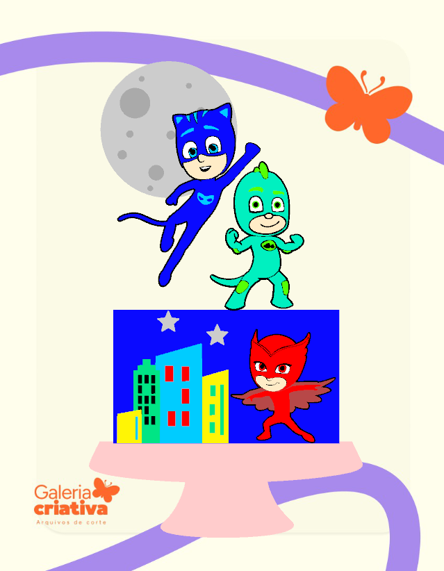 PJ Mask em Camadas Arquivo Topo de Bolo PJ Mask em Camadas - Imagem 1