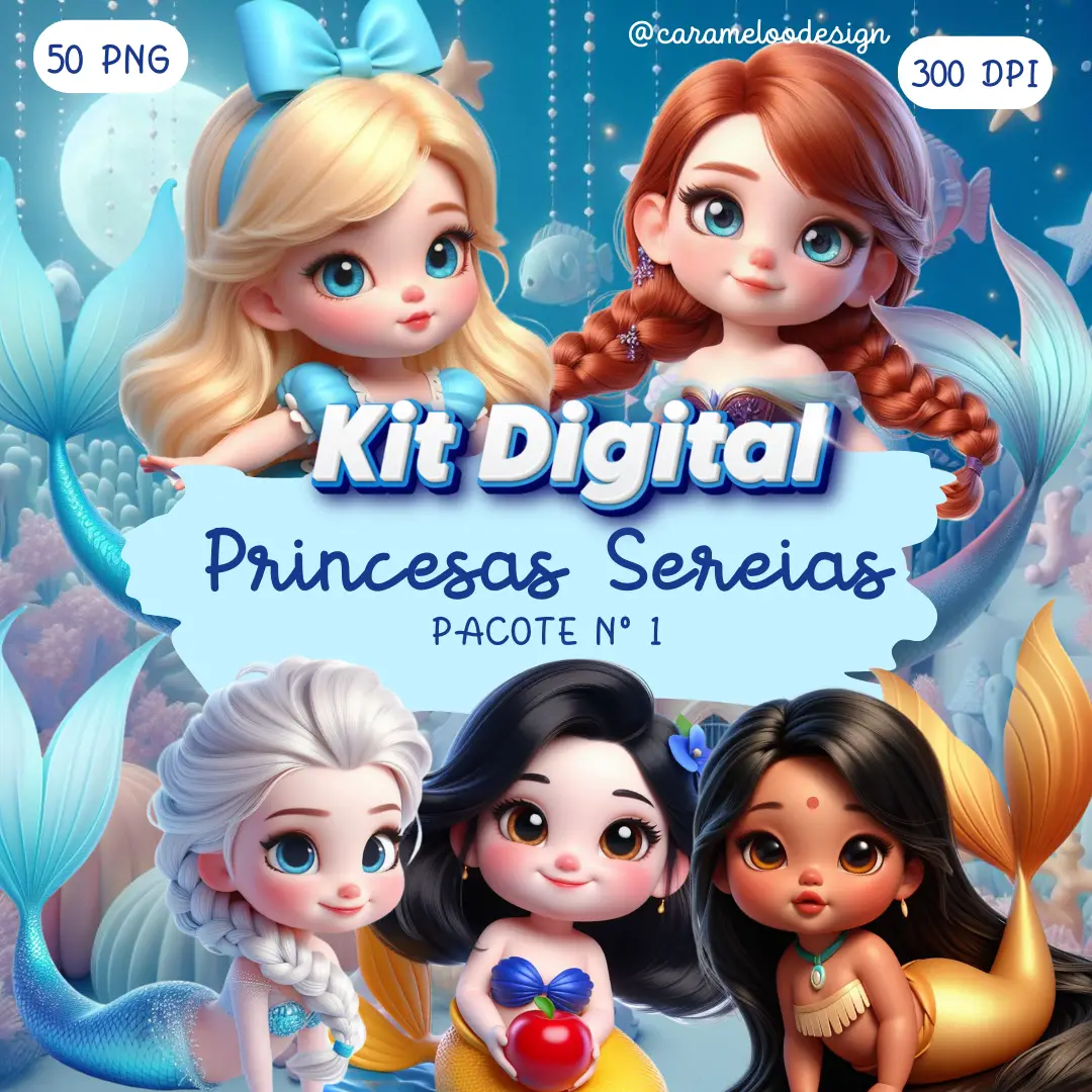 Pacote Digital – Princesas Sereias versão 1 Kit Digital Princesas Sereias - Imagem 1