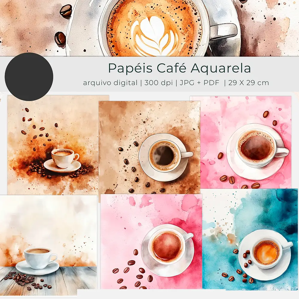 Papéis Café _ Aquarela.png Kit Digital Papeis Café Aquarela - Imagem 1
