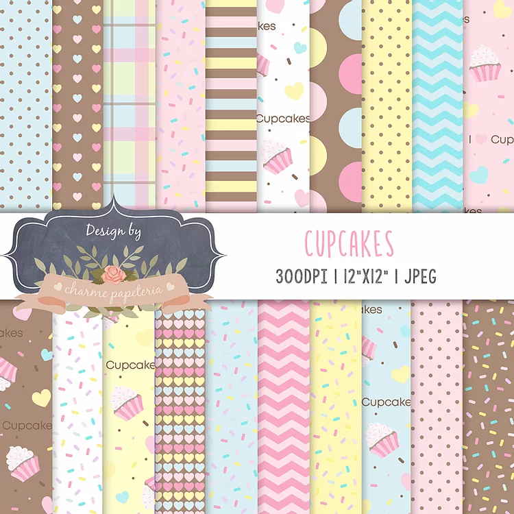 Papel Digital Cupcakes Kit Digital Papeis Cupcakes - Imagem 1