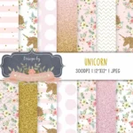 Kit Digital Papeis Unicornio Rosa Glitter