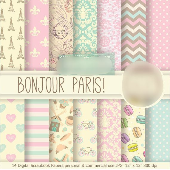 Paris Kit Digital Papeis Paris Bonjour - Imagem 1