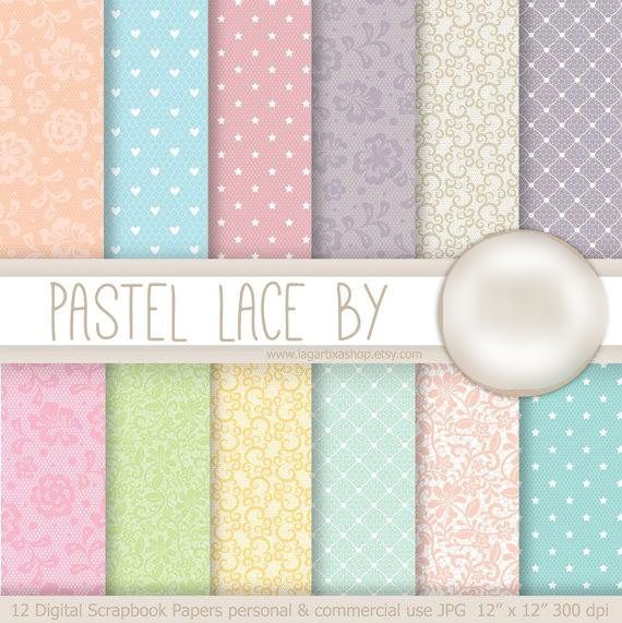 Pastel Lace Kit Digital Papeis Cores Pastel Poar - Imagem 1