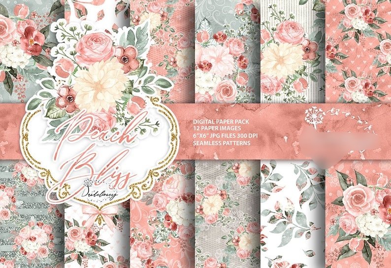 Peach Bliss_pp Kit Digital Papeis Flores Pessego - Imagem 1