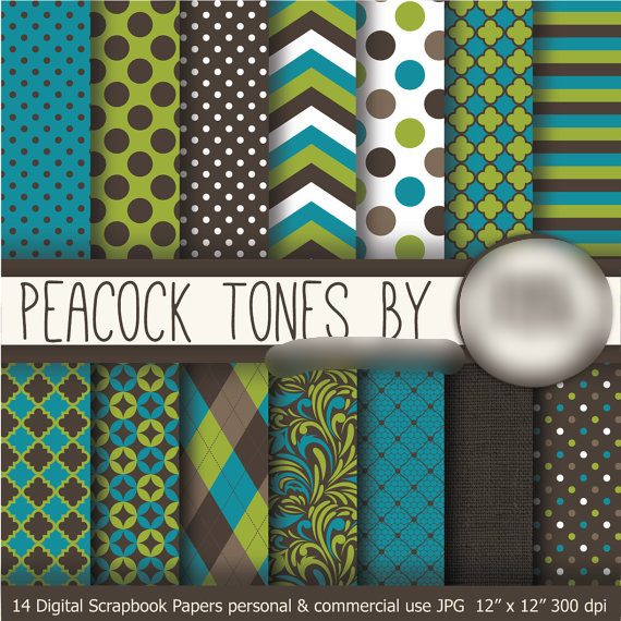 Peacock Tones Kit Digital Papeis Tons de Pavão - Imagem 1