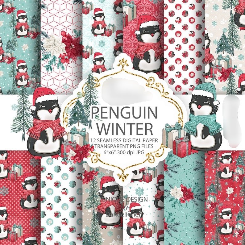 Penguin winter_pp Kit Digital Papeis Pinguin - Imagem 1