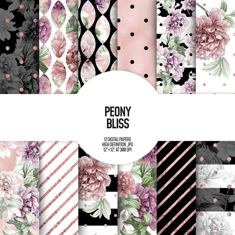 Peony Bliss Kit Digital Papeis Peônia - Imagem 1