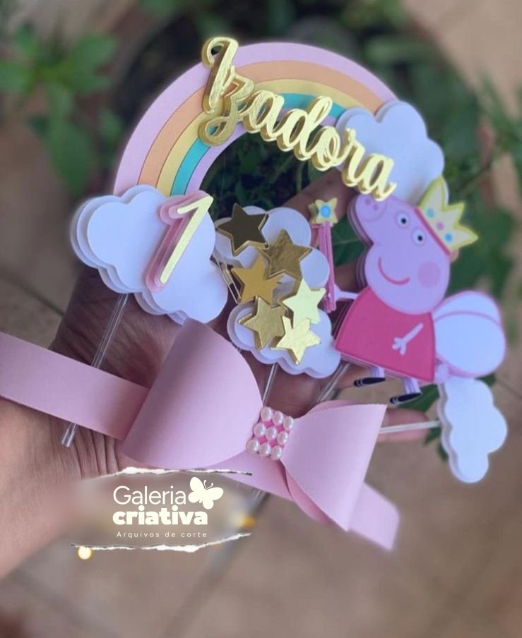 Peppa Pig Arco Íris Arquivo Topo de Bolo Peppa Pig Arco Íris - Imagem 1