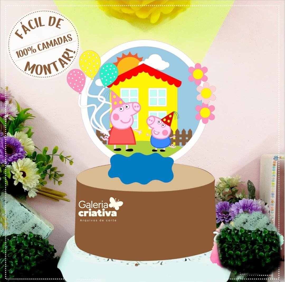 Peppa Pig Shaker Circular Arquivo Topo de Bolo Peppa Pig Shaker Circular - Imagem 1