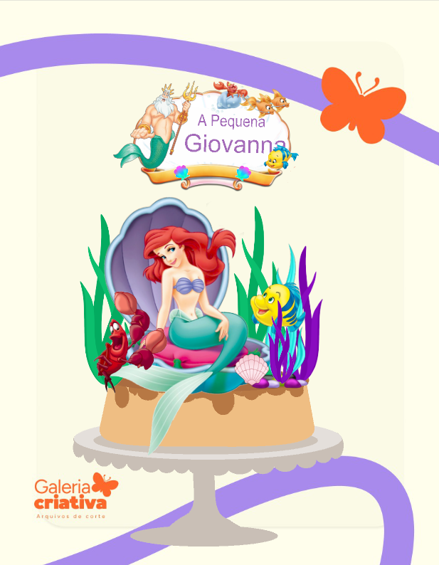 Pequena Sereia Ariel 4 Arquivo Topo de Bolo Pequena Sereia Ariel 4 - Imagem 1