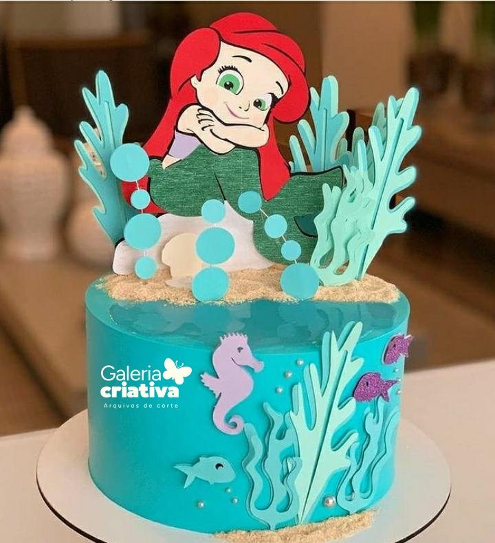 Pequena Sereia Ariel Cute 5 Arquivo Topo de Bolo Pequena Sereia Ariel Cute 5 - Imagem 1
