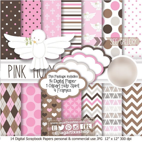 Pink Holy Spirit for Girl Kit Digital Papeis Espirito Santo Rosa - Imagem 1