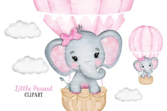 Pink Hot Air Balloon Girl Kit Digital Balão de Ar Quente Elefantinha - Imagem 1