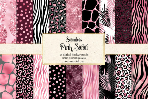 Pink-Safari-Digital-Paper-5819361 Kit Digital Papeis Safari Pink - Imagem 1