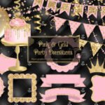 Kit Digital Decorações de Festa Rosa e Dourada