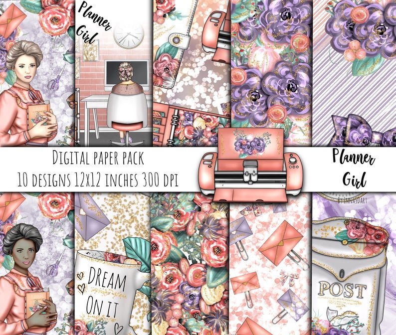 Planner Girl - Papeis Arquivo Kit Digital Papéis Floral - Imagem 1