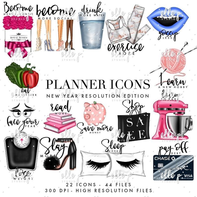 Planner Icons New Year Resolutions-ElleP Kit Digital Planejamento de Ano Novo - Imagem 1