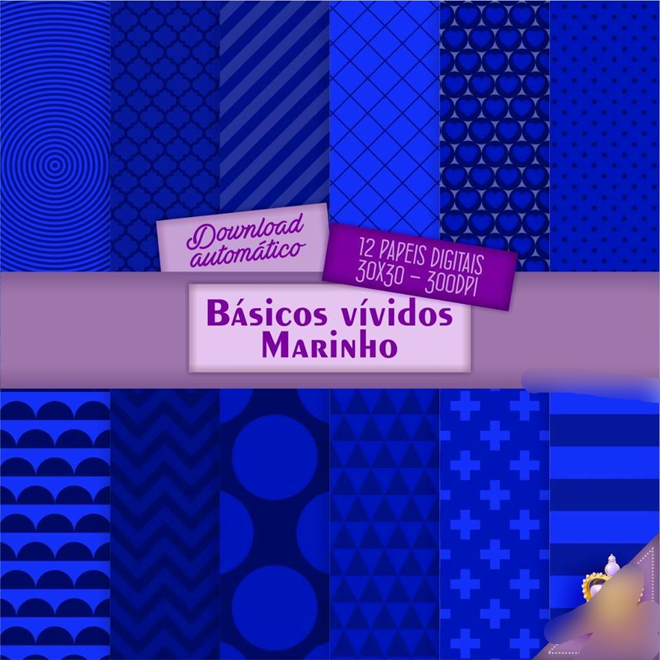 Pomposa_básico_vívido_marinho Kit Digital Papeis Basicos Vividos Azul Marinho - Imagem 1