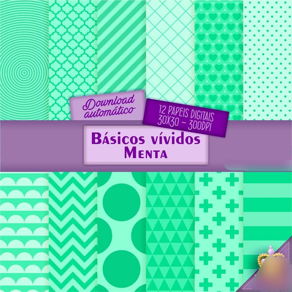 Pomposa_básico_vívido_menta Kit Digital Papeis Basicos Vividos Menta - Imagem 1