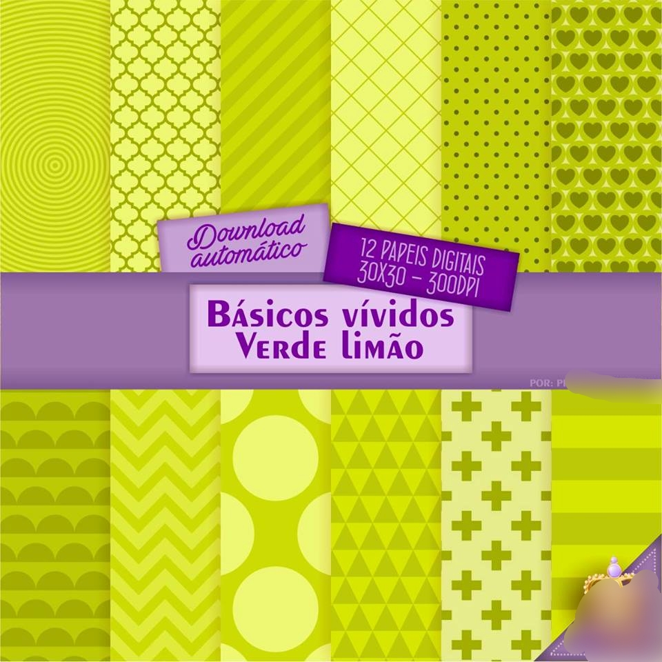 Pomposa_básico_vívido_verde_limão Kit Digital Papeis Basicos Vividos Verde Limão - Imagem 1
