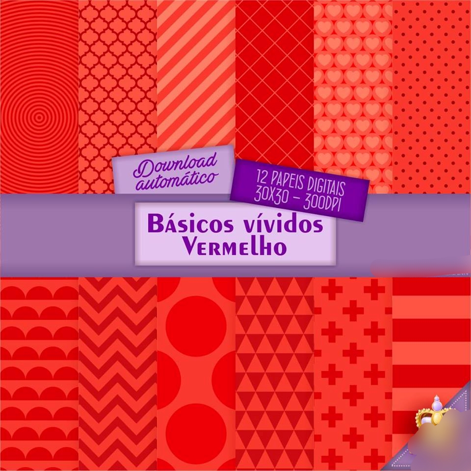 Pomposa_básico_vívido_vermelho Kit Digital Papeis Basicos Vividos Vermelho - Imagem 1