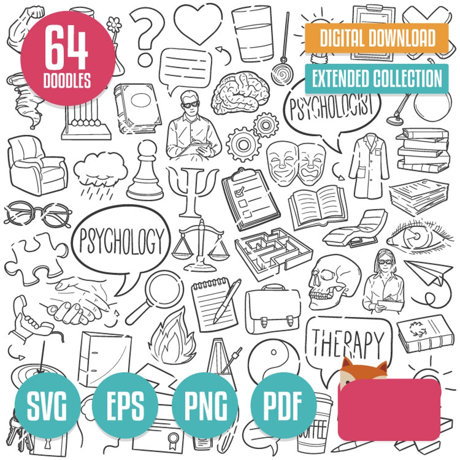 Psicologia Clipart - Livros - estudo Kit Digital Psicologia Clipart Rabiscos - Imagem 1