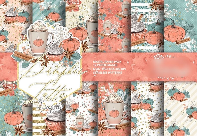 Pumpkin Latte_pp Kit Digital Papeis Café da Tarde Com Abobora - Imagem 1