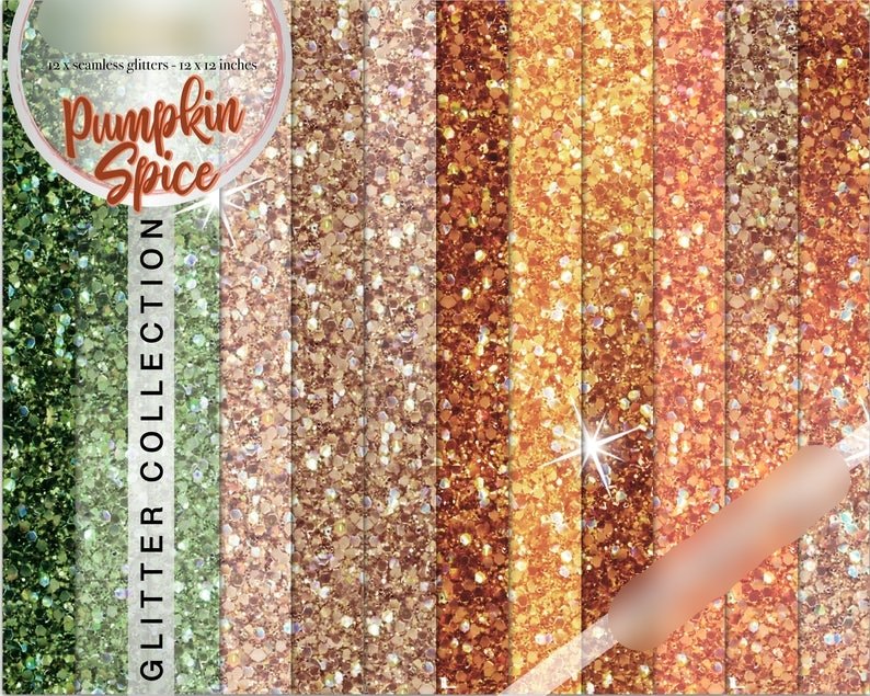 Pumpkin Spice Glitter PP-Gaynor Kit Digital Papeis Especiarias de Abóbora Brilhosa - Imagem 1