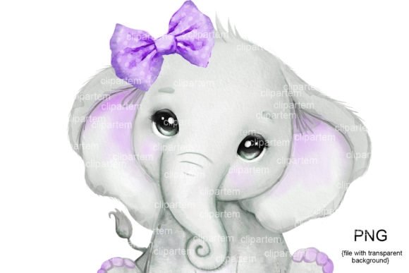 Purple Bow Girl Elephant Kit Digital Elefante Menina Arco Roxo - Imagem 1