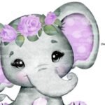 Kit Digital Coroa Floral Elefantinha Roxo