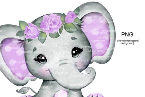 Purple Elephant Floral Crown Kit Digital Coroa Floral Elefantinha Roxo - Imagem 1