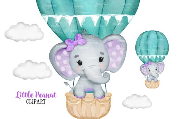 Purple Teal Girl Elephant Balloon Kit Digital Balão de Elefantinha Roxo e Azul-Petróleo - Imagem 1