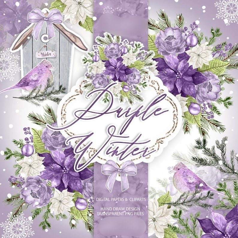 Purple_winter Kit Digital Papeis Roxo Inverno - Imagem 1