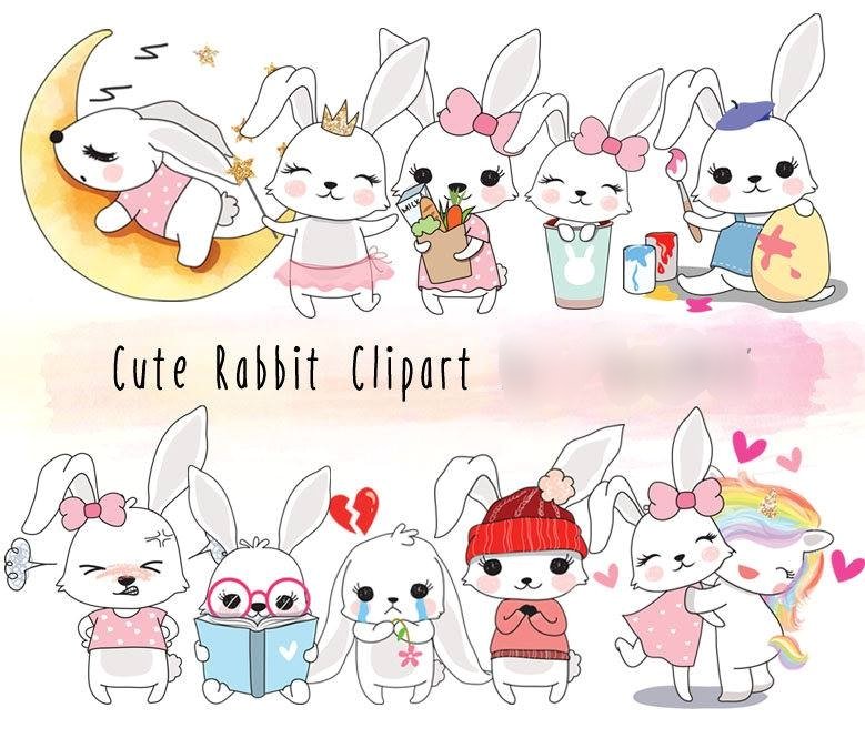 RabbitSticker Kit Digital Coelhinhos Clipart - Imagem 1