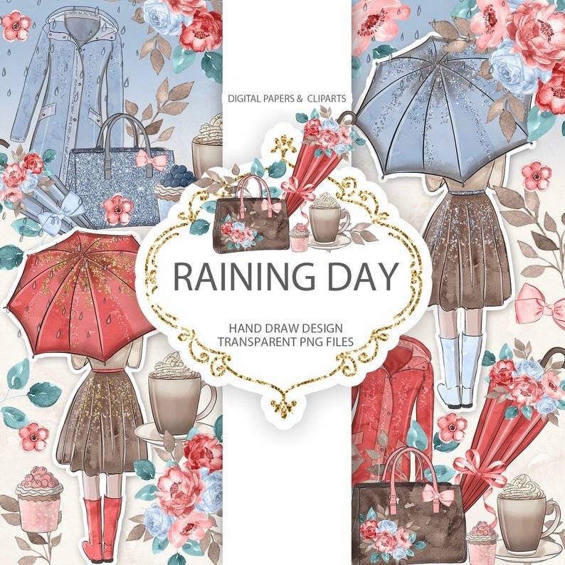 Raining day Kit Digital Papeis Dia de Chuva - Imagem 1