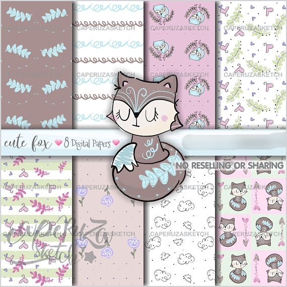 Raposa Cute Papers Kit Digital Papeis Raposa Cute - Imagem 1