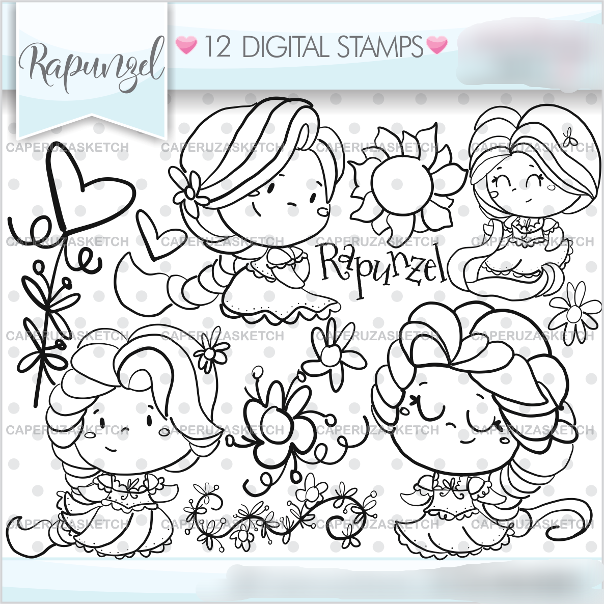 Rapunzel Stamps Kit Digital Rapunzel Rabisco Desenho - Imagem 1